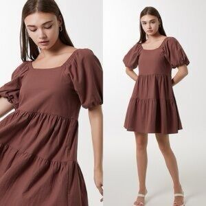 House of Harlow 1960 REVOLVE Linen Blend Dress Square Neck Mini Dress Women's L